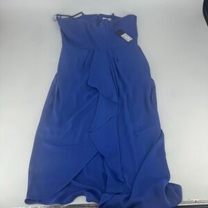 Gianni Bini Mozart Ruffle Dress Royal Blue Strapless High Slit Maxi Size 12